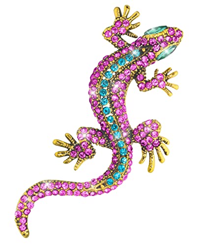 Retro Lizard Gecko Spider Animal Brooch Lapel Pin Dainty Rhinestone Crystal Brooch Costume Jewelry Accessories for Scarf Corsage - color: Lizard Pink and Blue