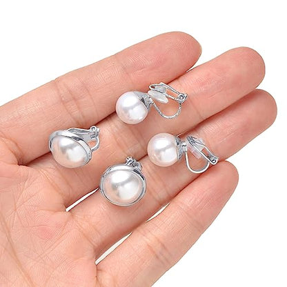 Tornito 10-15 Pairs Clip on Stud Earrings Non Pierced Teardrop Round Square CZ Pearl Twist Knot Flower Butterfly Heart Star Rainbow Cat Opal Clip on Earrings for Women - color: A: Silver Tone