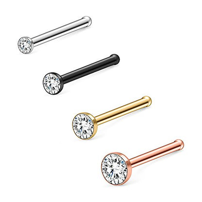 18G Nose Bone Studs Rings Pin Piercing Jewelry 1.5mm-4mm Clear Diamond CZ Ball Flat Heart Opal 4-23PCS - color: 4PCS - Mix Color