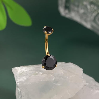 FUNLMO 14G Belly Button Ring Titanium Belly Button Piercing Belly Ring Internally Threaded Navel Piercing Jewelry - color: Gold-Black CZ
