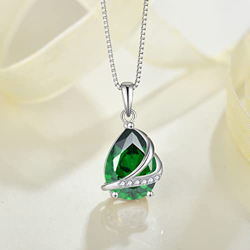 Birthstone Pendant Necklace 925 Sterling Silver Teardrop Jewelry for Women - color: Emerald Green