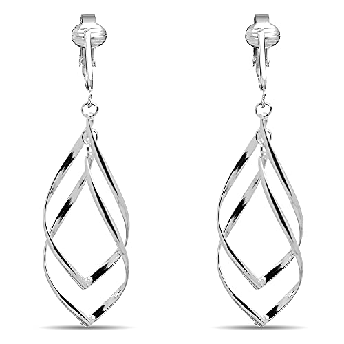 Silver Clip On Earrings For Women, They Look Pierced, Don't Pinch & Won't Fall Off, Hypoallergenic & Lightweight - color: Silver Double Drops