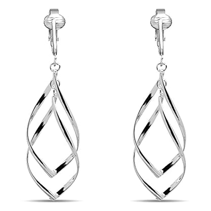 Silver Clip On Earrings For Women, They Look Pierced, Don't Pinch & Won't Fall Off, Hypoallergenic & Lightweight - color: Silver Double Drops