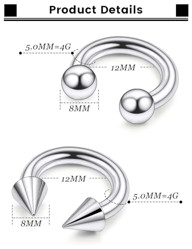 F136 Titanium 20/18/16/14/12/8/4/2g Septum Nose Rings Gauge Earrings Lip Rings Prince Albert Jewelry Internally Threaded Horseshoe Hoop Piercings - size: 4g*12mm