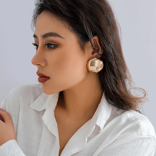 1PR Gold Plated Chunky Stud Earrings Metal Statement Large Earring for Women Irregular Geometric Round Earrings Prom Party Jewelry