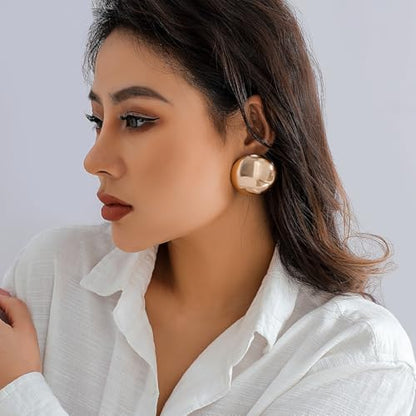 1PR Gold Plated Chunky Stud Earrings Metal Statement Large Earring for Women Irregular Geometric Round Earrings Prom Party Jewelry