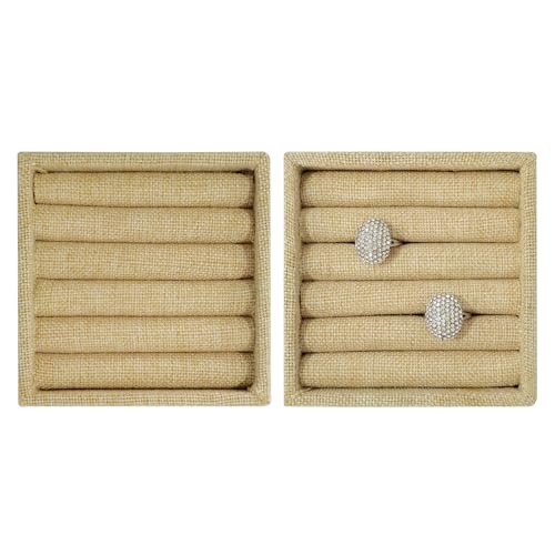 SCIKHETF Velvet Ring Earrings Studs organizer Tray Small Ring Insert Display Tray 5 Slots Stackable (Linen) - color: Linen