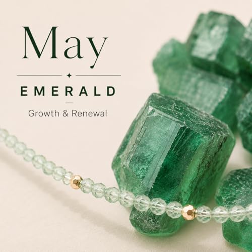 ARSIS Genuine Beaded Gemstone Necklace for Women, Colorful Natural Stone Handmade Bead Choker, Personalized Birthstone Necklace, Boho Summer Beach Necklace Layering Stackable Jewelry Gift - color: Emerald (May)
