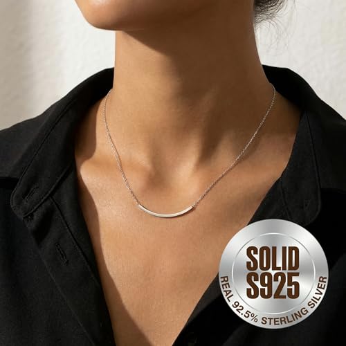 SLUYNZ Solid 925 Sterling Silver Minimalist Bar Choker Necklace for Women Teens Curved Tube Bar Pendant Necklace - color: A-Sterling Silver