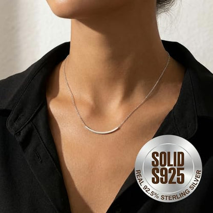 SLUYNZ Solid 925 Sterling Silver Minimalist Bar Choker Necklace for Women Teens Curved Tube Bar Pendant Necklace - color: A-Sterling Silver