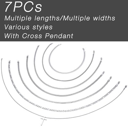 stino 7/8PCs Stainless Steel Chain Necklace Set for Men Women, Silver Tone Necklace Chains Bulk, Figaro Chain, Snake Chain, Cuban Link Chain, Rope Chain. - style: Muti-length- Heavy-7Pcs