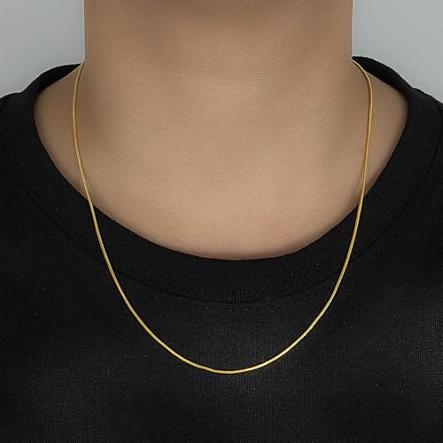 Dankadi Women 925 Sterling Silver Magic Snake Chain Necklace- Men 1.2MM Solid Snake Chain Flexible Choker 16"-30" Italian Silver 24K Gold Over Jewelry - color: Gold, size: 16 inch