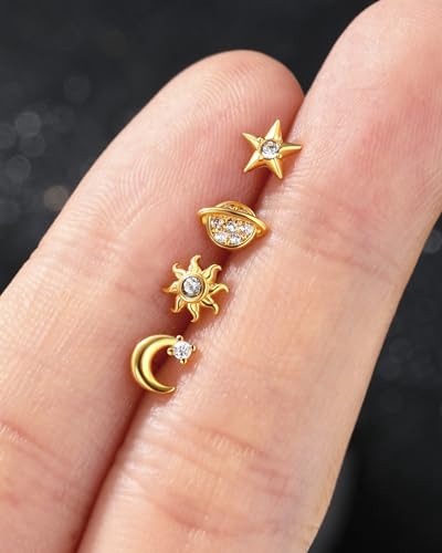 20g L Shaped Nose Rings Studs 4Pcs 316L Surgical Steel Nose Piercing Jewelry Gold Piercing for Women Men - color: gold
