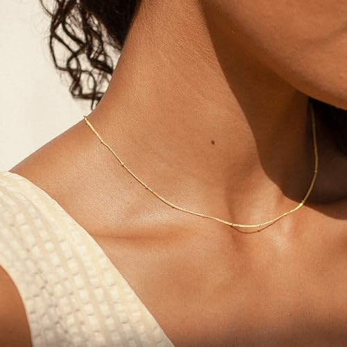 Turandoss Gold Layered Necklaces for Women Dainty 14K Gold Plated Chain Set | Stack Cuban Link Chain Necklace Personalized Lip Satellite Flat Curb Link Necklaces for Women Trendy Set - color: Satellite Chain