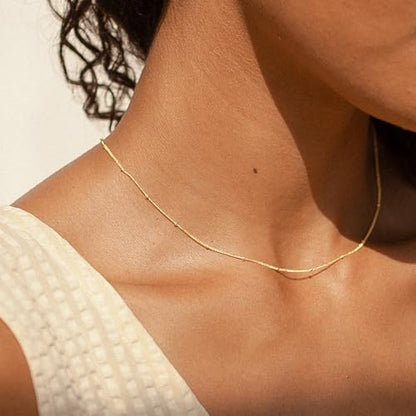 Turandoss Gold Layered Necklaces for Women Dainty 14K Gold Plated Chain Set | Stack Cuban Link Chain Necklace Personalized Lip Satellite Flat Curb Link Necklaces for Women Trendy Set - color: Satellite Chain