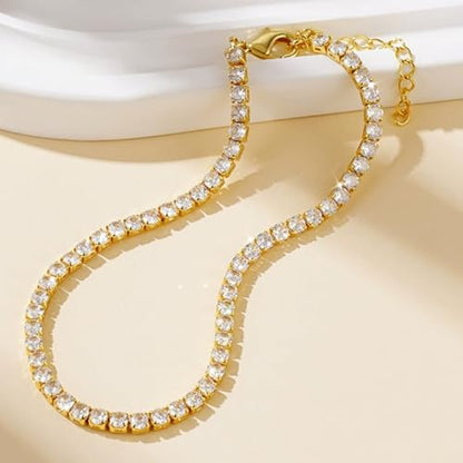 Rhinestone Necklace Bracelet Jewelry Set for Women Sparkly Crystal Cubic Zirconia Chain Choker Necklace Brides Bridesmaid Prom Costume Accessorie - color: Gold