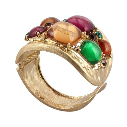Gold Cuff Bracelet for Women Chunky Bracelet Statement Bracelet | Chunky Bangle Bracelets for Women Silver Beaded Open Bangle Stackable Stretch Bead Bracelet Boho Jewelry Gift for Wife Couple - style: Colorful Stone Bangles