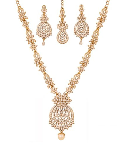 Touchstone Indian jewelry sets for women maang tikka wedding guest gold necklace bollywood jewellery set pageant elegant prom bride accessories western crystal chunky rhinestone necklaces - color: 1 4 White in gold plating pearl drop