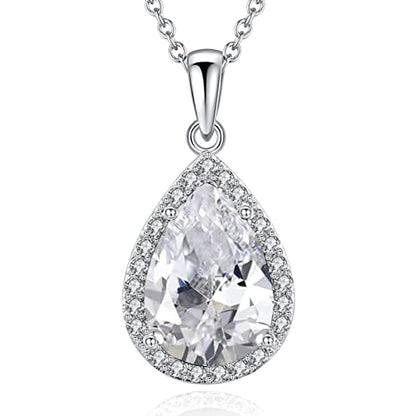 VONSSY Classic Oval Pendant Gemstone Necklace | Crystal Ruby Sapphire Waterdrop Birthstone Teardrop Emerald Necklace | 18K Platinum Gold Plated Chain | Jewelry Gift for Mother Wife Girlfriend - color: NL-White-Platinunm