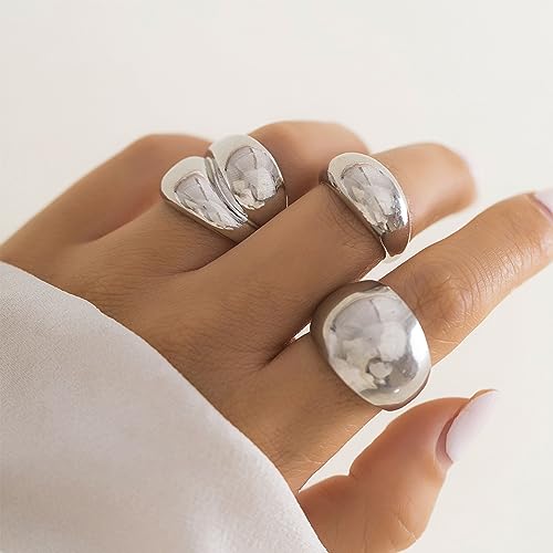 Roe Dolph Chunky Gold Rings for Women Stackable Statement Ring Set | Mixed sculptural shapes and polished surfaces create bold stacking combinations for parties dinners and everyday outfits - color: A8