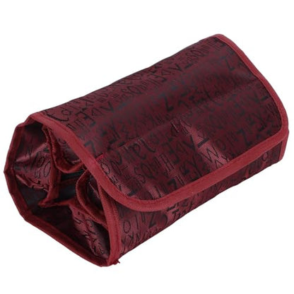 2PCS Roll up Makeup Bag, 4 in 1 Cosmetic Bag Foldable Makeup Bag Clear Makeup Organizer Bag Hanging Toiletry Bag for Women Men (Red) - color: Red