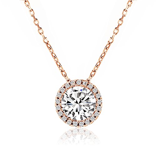 A+O Gift for Mom, Aunt, Grandma - Solitaire Halo Necklace in Gold, Rose Gold, Silver - style: GRANDMA, Rose Gold
