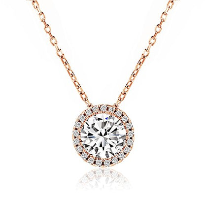 A+O Gift for Mom, Aunt, Grandma - Solitaire Halo Necklace in Gold, Rose Gold, Silver - style: GRANDMA, Rose Gold