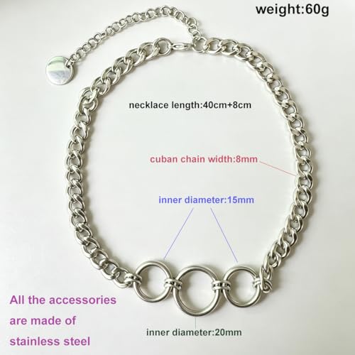 Stainless Steel O Ring Choker Necklace for Women Men Chunky Cuban Chain Collar Punk Statement Jewelry Gift for Edgy Streetwear & Aesthetic Outfits - color: 3 Rings