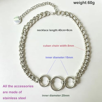 Stainless Steel O Ring Choker Necklace for Women Men Chunky Cuban Chain Collar Punk Statement Jewelry Gift for Edgy Streetwear & Aesthetic Outfits - color: 3 Rings