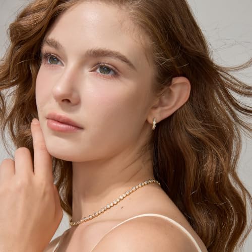 ARSIS Bubble Huggie Hoop Earrings for Women with Cubic Zirconia, Platinum/18K Gold Plated Bezel Hoop Earrings with Opal, Hypoallergenic Lightweight Jewelry, Clear/Ruby/Emerald Green/Aqua/Sapphire/Pink - color: Crystal Clear-Gold