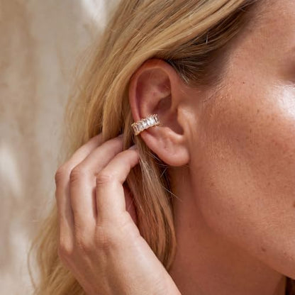Gold Ear Cuff for Women Non Piercing | Cuff Earrings, 14K Gold Plated, Colorful Cubic Zirconia Pave, Pearl, Clover, Cartilage Earrings Trendy Jewelry, Single - color: Clear B