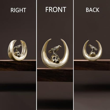 ERKUOO 2PCS 0g 00g-1" Gothic Golden Raven Skull Saddle Ear Gauge Spider Web Double Flared Plug Tunnels Expander Piercing Jewelry For Women Men 8mm-25mm - color: #3 Gold, size: 00g=10mm