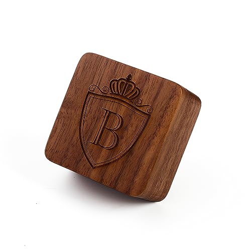 Mens Initial Silver Cufflinks A-Z Alphabet Letter Steel Cuff Links with Engraved Walnut Wood Box Groom Groomsman Wedding Set… - style: B