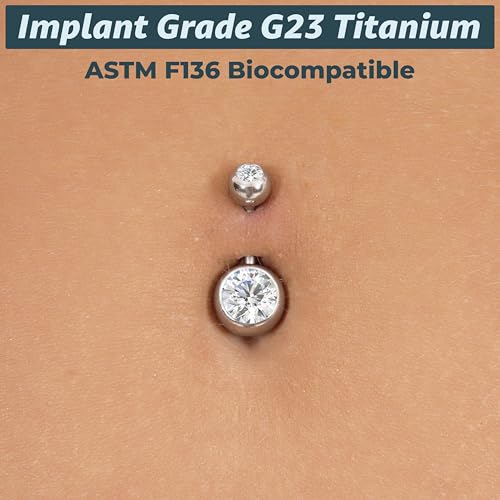 Internally Threaded Belly Button Ring G23 Titanium with Grade AAAAA Cubic Zirconia - 14g Implant Grade Titanium Belly Ring Piercing Jewelry Internal Thread - Bellybutton Rings Navel Jewelry For Women - color: Silver - 10mm