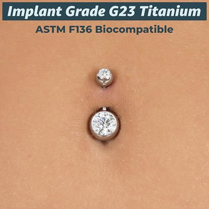 Internally Threaded Belly Button Ring G23 Titanium with Grade AAAAA Cubic Zirconia - 14g Implant Grade Titanium Belly Ring Piercing Jewelry Internal Thread - Bellybutton Rings Navel Jewelry For Women - color: Silver - 10mm