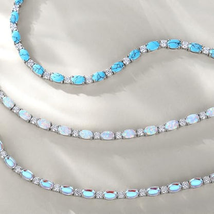 FANCIME Glamour Radiance Sterling Silver Birthstone Tennis Bracelets 7" | Charm Fine Jewelry Birthday Gifts for Women - color: Turquoise-2