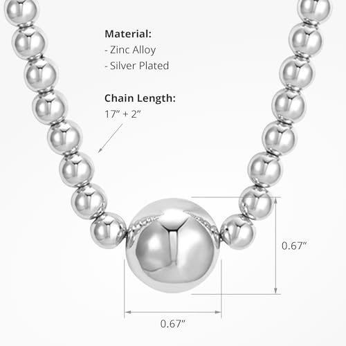 COBI Paperclip Chain Necklace for Women,Beaded Necklace,18K Gold /925 Sterling Silver Plated,Chunky Link Chain Necklace for Daily Wear,Ideal Gift for Her 17" - style: Beaded-Silver