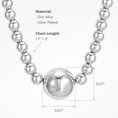 COBI Paperclip Chain Necklace for Women,Beaded Necklace,18K Gold /925 Sterling Silver Plated,Chunky Link Chain Necklace for Daily Wear,Ideal Gift for Her 17" - style: Beaded-Silver