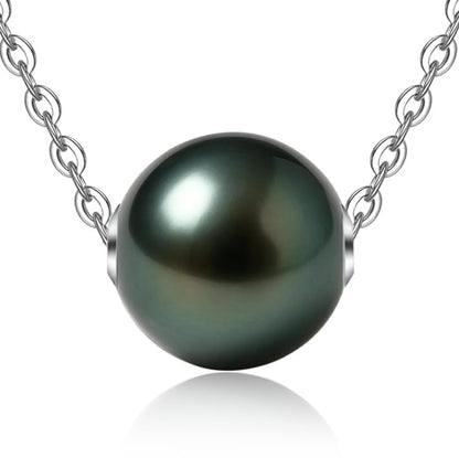 Genuine Tahitian Black Pearl Necklace for Women, 9-12mm AAAAA Handpicked Natural Black Pearl Pendant with 18K White Gold Plated Sterling Silver Chain, Luxury Jewelry Birthday Gifts for Wife, Women, Mother, Girlfriend, Anniversary, Valentines, Mothers Day
