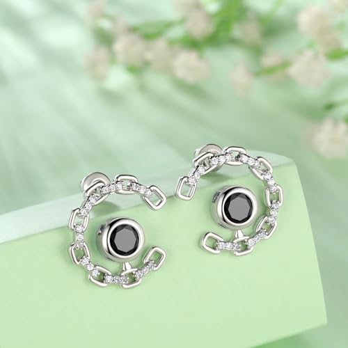 Elegant C-Shaped Crystal Stud Earrings with Birthstone Earring Silver Plated Fashion Jewelry for Women CE0003 - color: Black