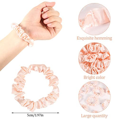 12 Pcs Pink Satin Hair Scrunchies For Women Girls, Elastic Skinny Hair Ties | Soft Satin Fabric, Gentle Hold, Stretchy Elastic, Blush Pink Gifts, For Daily Wear, Sleep, Parties, Gifting - color: 12Pcs Blush