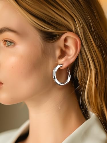 FindChic Twisted Hoop Earrings for Women, Silver/Black/14K Gold Plated Hypoallergenic Hollow Tube Rounded Loop Earrings, 30mm/40mm/60mm/80mm Hoops with Custom Name Options and Gift Box - color: b.Silver, size: 30MM