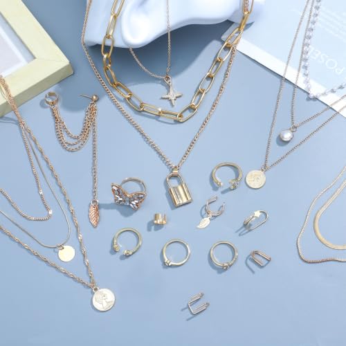 NEWITIN 69 Pieces Gold Jewelry Set for Women Fashion Costume Jewelry Gold Plated Necklace Bracelet Earrings Set for Women - color: Gold Jewelry Set C