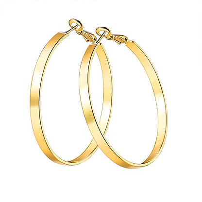 Gold Hoop Earrings,18K Gold Plated Rounded Hoops Earrings for Women - color: Gold-50mm