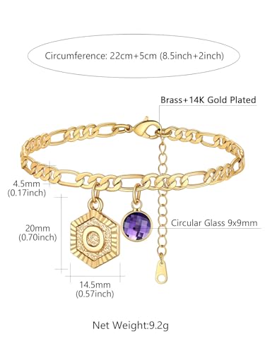 Custom4U Personalized Initial Ankle Bracelets for Women 14K Gold Plated Dainty CZ Birthstone Hexagon Letter Initial Anklets for Women Adjustable Silver/Gold Foot Chain Summer Beach Jewelry Gifts - color: Gold Hexagon-O