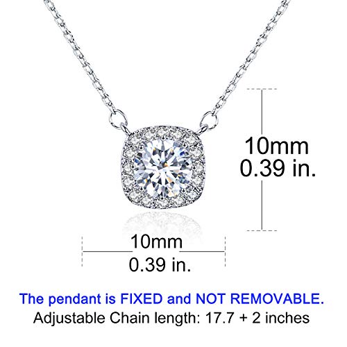 SBLING Platinum Plated Cubic Zirconia/Austrian Crystal Cushion Shape Halo Pendant Necklace/Earrings - color: Fixed pendant-Cubic Zirconia