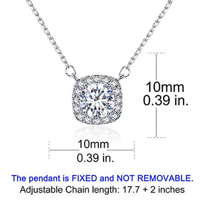 SBLING Platinum Plated Cubic Zirconia/Austrian Crystal Cushion Shape Halo Pendant Necklace/Earrings - color: Fixed pendant-Cubic Zirconia