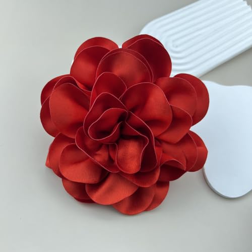 Dainty Satin Fabric Rose Flower Brooches 7.5in Extra Large Big Camellia Flower Brooches Lapel Pins for Women Wedding Party Dance Dress Clothes Accessories - color: Red