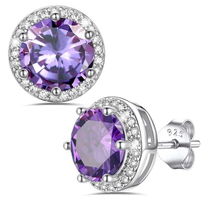 Bestyle Authentic 925 Sterling Silver 2 Carat Birthstone Earrings for Women, More Sparkle Heart/Round Solitaire Diamond Studs Earrings, Great Birthday/Christmas/Anniversary Jewelry for Wife Mother - color: 06. June Alexandrite-Round