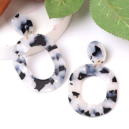 Acrylic Earrings For Women Statement Geometric Earrings Resin Acetate Drop Dangle Earrings Mottled Hoop Earrings Fashion Jewelry - color: F:Black White
